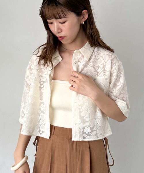 archives（アルシーヴ）の「ハーフスリーブレースシャツ（シャツ/ブラウス・レディース・オレンジ/アイボリー/ブラック・MEDIUM）」の2枚目の写真