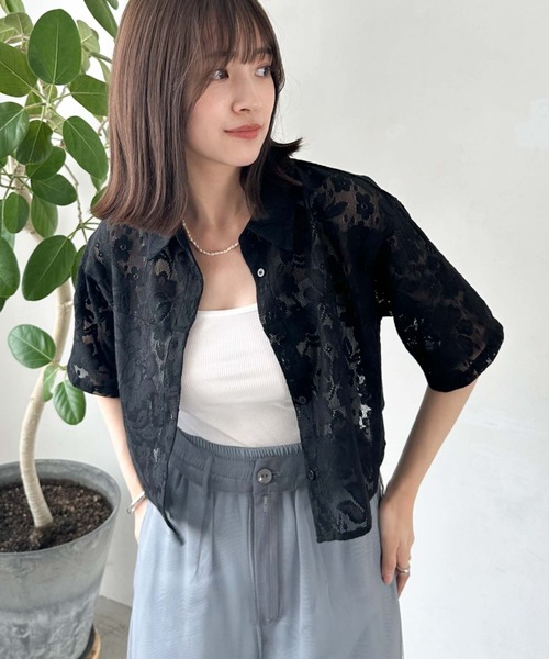 archives（アルシーヴ）の「ハーフスリーブレースシャツ（シャツ/ブラウス・レディース・オレンジ/アイボリー/ブラック・MEDIUM）」の3枚目の写真