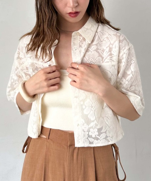 archives（アルシーヴ）の「ハーフスリーブレースシャツ（シャツ/ブラウス・レディース・オレンジ/アイボリー/ブラック・MEDIUM）」の4枚目の写真