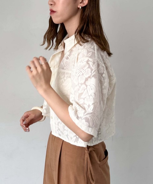 archives（アルシーヴ）の「ハーフスリーブレースシャツ（シャツ/ブラウス・レディース・オレンジ/アイボリー/ブラック・MEDIUM）」の5枚目の写真