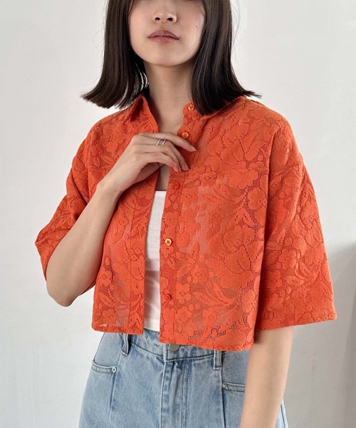 archives（アルシーヴ）の「ハーフスリーブレースシャツ（シャツ/ブラウス・レディース・オレンジ/アイボリー/ブラック・MEDIUM）」の19枚目の写真