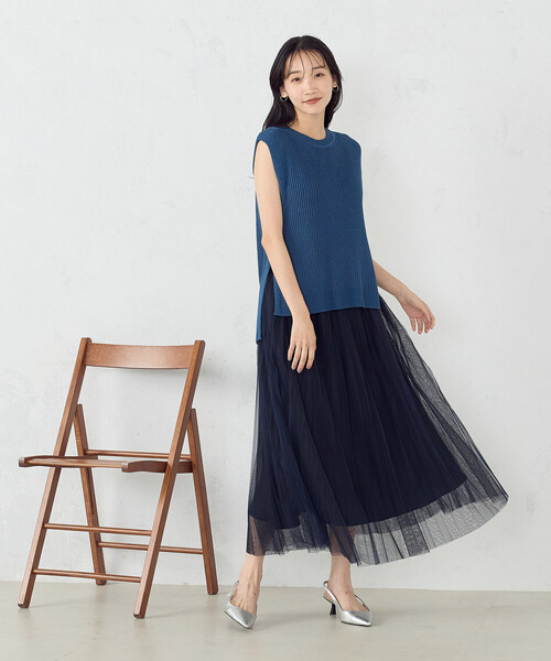 COMME CA ISM（コムサイズム）の「チュールプリーツスカート（スカート・レディース・ネイビー/カーキ・FREE）」の3枚目の写真