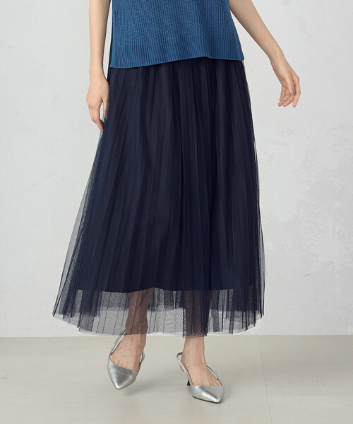 COMME CA ISM（コムサイズム）の「チュールプリーツスカート（スカート・レディース・ネイビー/カーキ・FREE）」の4枚目の写真