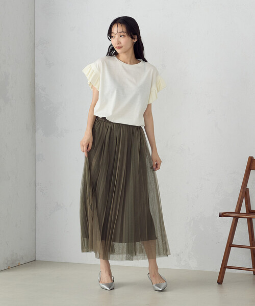 COMME CA ISM（コムサイズム）の「チュールプリーツスカート（スカート・レディース・ネイビー/カーキ・FREE）」の5枚目の写真
