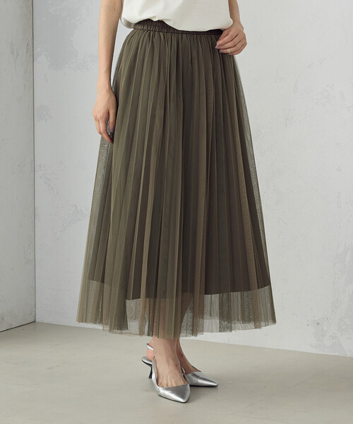 COMME CA ISM（コムサイズム）の「チュールプリーツスカート（スカート・レディース・ネイビー/カーキ・FREE）」の6枚目の写真