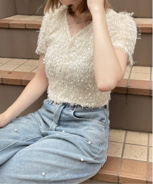 clear（クリア）の「シャギーショート丈カーディガン［大人 カジュアル］≪再入荷≫（カーディガン/ボレロ・レディース・グレー/ベージュ/ピンク・F）」の2枚目の写真