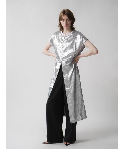 :ETHROF(イーサオブ)の「METALLIC SHIRT ONEPIECE(ワンピース・レディース・ブラック/グレー・MEDIUM)」の5枚目の写真