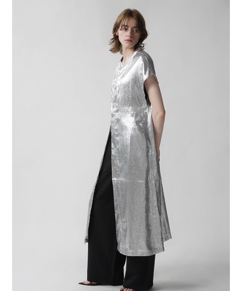 :ETHROF(イーサオブ)の「METALLIC SHIRT ONEPIECE(ワンピース・レディース・ブラック/グレー・MEDIUM)」の4枚目の写真