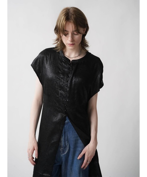:ETHROF(イーサオブ)の「METALLIC SHIRT ONEPIECE(ワンピース・レディース・ブラック/グレー・MEDIUM)」の11枚目の写真