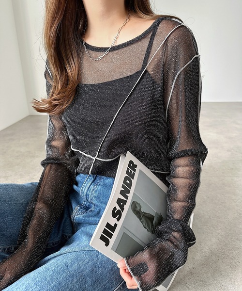 andme（アンドミー）の「配色メローラメシアートップス（Tシャツ/カットソー・レディース・ホワイト系その他/ブラック系その他/グレー系その他・FREE）」の2枚目の写真