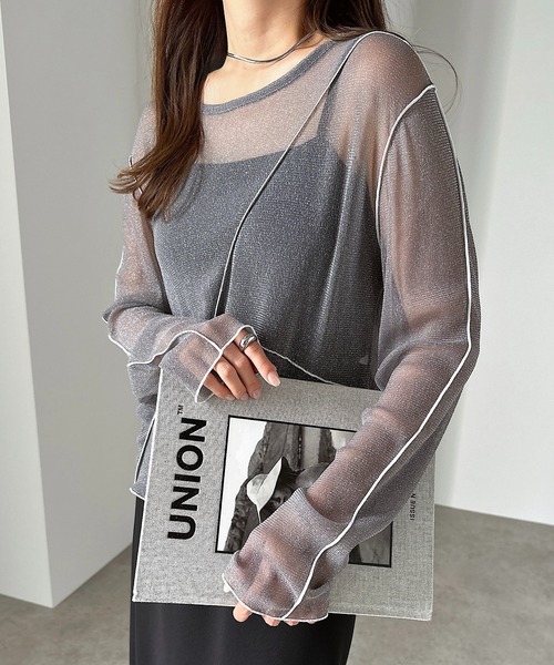 andme（アンドミー）の「配色メローラメシアートップス（Tシャツ/カットソー・レディース・ホワイト系その他/ブラック系その他/グレー系その他・FREE）」の3枚目の写真