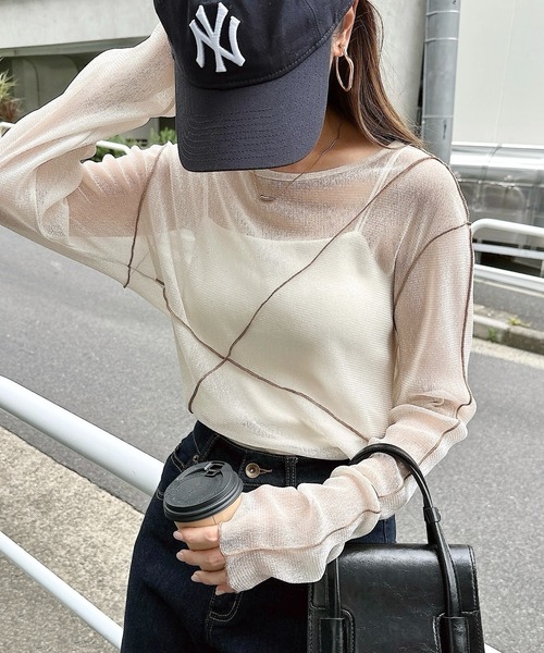 配色メローラメシアートップス（Tシャツ/カットソー）｜andme