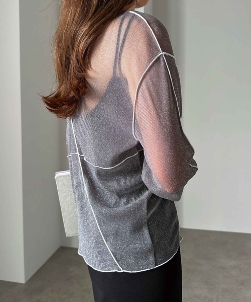 配色メローラメシアートップス（Tシャツ/カットソー）｜andme