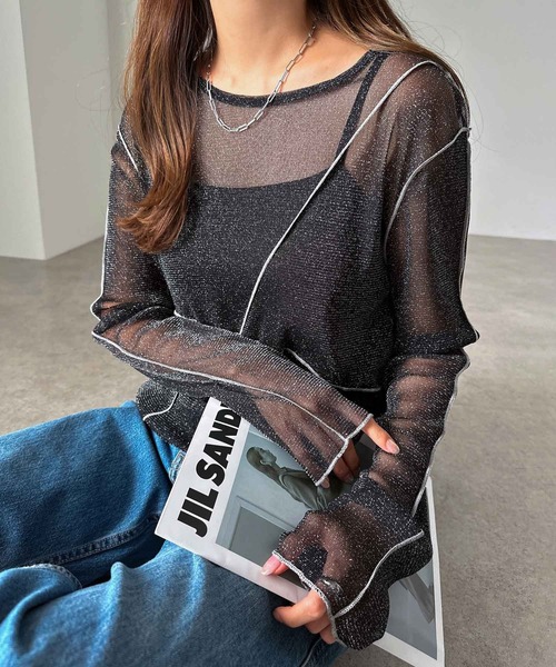 andme（アンドミー）の「配色メローラメシアートップス（Tシャツ/カットソー・レディース・ホワイト系その他/ブラック系その他/グレー系その他・FREE）」の7枚目の写真