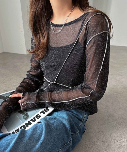 andme（アンドミー）の「配色メローラメシアートップス（Tシャツ/カットソー・レディース・ホワイト系その他/ブラック系その他/グレー系その他・FREE）」の6枚目の写真