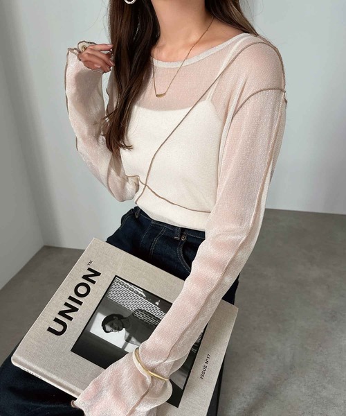 andme（アンドミー）の「配色メローラメシアートップス（Tシャツ/カットソー・レディース・ホワイト系その他/ブラック系その他/グレー系その他・FREE）」の8枚目の写真