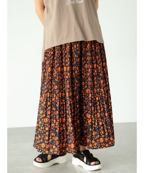 Lugnoncure（ルノンキュール）の「マジョリカプリーツ花柄スカート（スカート・レディース・ブラック/ブラウン/ネイビー・F）」の6枚目の写真