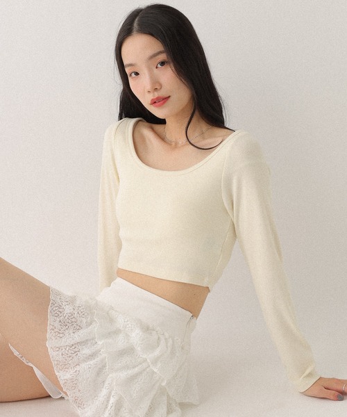 Heather（ヘザー）の「カップ付きバレエネックTEE　144321（Tシャツ/カットソー・レディース・ブラック/アイボリー・M/S）」の2枚目の写真