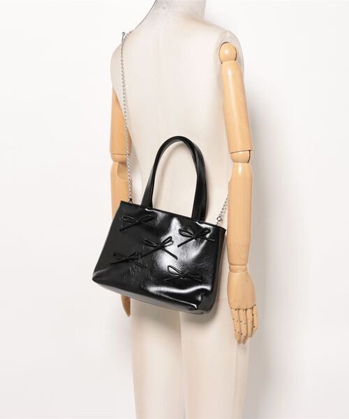 GORGE（ゴージ）の「《リボン×2WAY》レディース チェーンショルダー付き ミニトートバッグ 春夏秋冬（ハンドバッグ・レディース・ブラック/オフホワイト/シルバー/ピンク・F）」の14枚目の写真