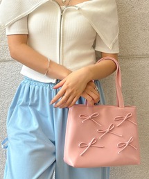 《リボン×2WAY》レディース チェーンショルダー付き ミニトートバッグ 春夏秋冬