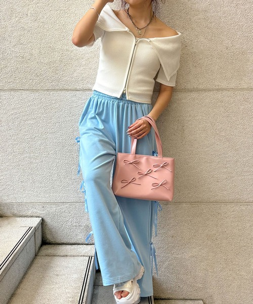 GORGE（ゴージ）の「《リボン×2WAY》レディース チェーンショルダー付き ミニトートバッグ 春夏秋冬（ハンドバッグ・レディース・ブラック/オフホワイト/シルバー/ピンク・F）」の12枚目の写真