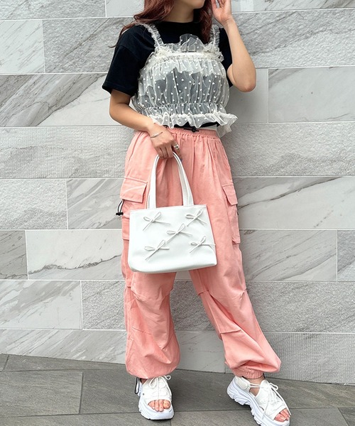GORGE（ゴージ）の「《リボン×2WAY》レディース チェーンショルダー付き ミニトートバッグ 春夏秋冬（ハンドバッグ・レディース・ブラック/オフホワイト/シルバー/ピンク・F）」の11枚目の写真