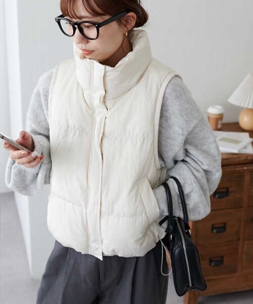 DISCOAT（ディスコート）の「中綿ショートベスト（ベスト・レディース・ピンク/アイボリー/ブラック/グレイッシュベージュ・FREE）」の9枚目の写真