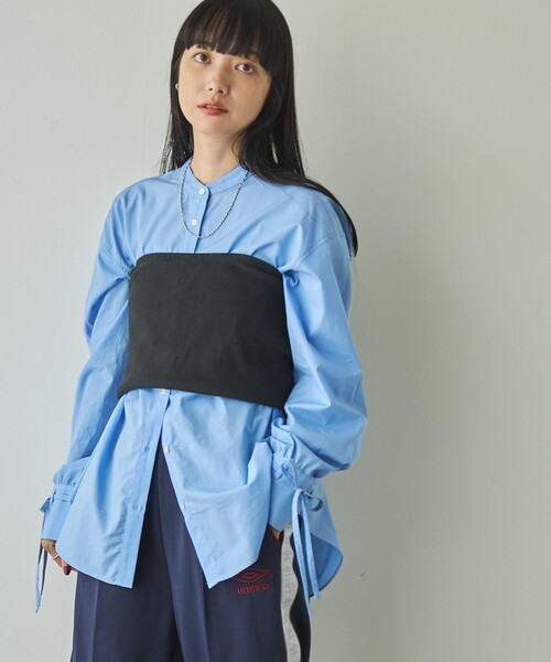coen（コーエン）の「ELSコットン袖リボンバンドカラーシャツ（シャツ/ブラウス・レディース・ライトブルー/ライトピンク/オフホワイト/ネイビー・M/L）」の3枚目の写真