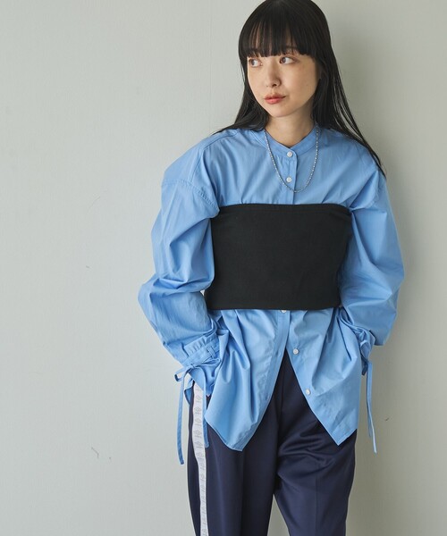 coen（コーエン）の「ELSコットン袖リボンバンドカラーシャツ（シャツ/ブラウス・レディース・ライトブルー/ライトピンク/オフホワイト/ネイビー・M/L）」の6枚目の写真