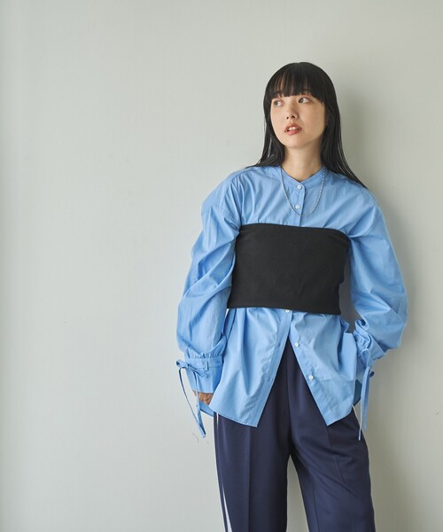 coen（コーエン）の「ELSコットン袖リボンバンドカラーシャツ（シャツ/ブラウス・レディース・ライトブルー/ライトピンク/オフホワイト/ネイビー・M/L）」の8枚目の写真
