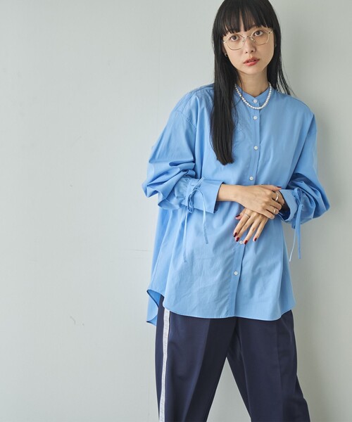 coen（コーエン）の「ELSコットン袖リボンバンドカラーシャツ（シャツ/ブラウス・レディース・ライトブルー/ライトピンク/オフホワイト/ネイビー・M/L）」の11枚目の写真