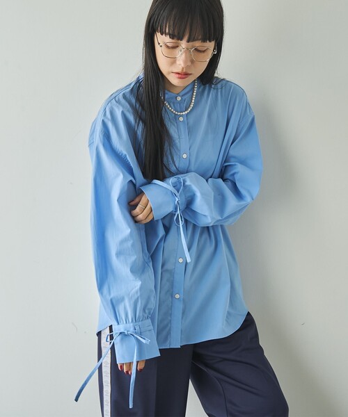 coen（コーエン）の「ELSコットン袖リボンバンドカラーシャツ（シャツ/ブラウス・レディース・ライトブルー/ライトピンク/オフホワイト/ネイビー・M/L）」の12枚目の写真