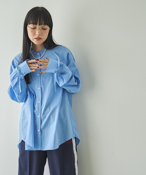 coen（コーエン）の「ELSコットン袖リボンバンドカラーシャツ（シャツ/ブラウス・レディース・ライトブルー/ライトピンク/オフホワイト/ネイビー・M/L）」の13枚目の写真