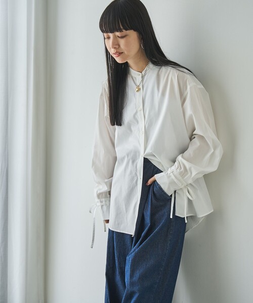 coen（コーエン）の「ELSコットン袖リボンバンドカラーシャツ（シャツ/ブラウス・レディース・ライトブルー/ライトピンク/オフホワイト/ネイビー・M/L）」の16枚目の写真