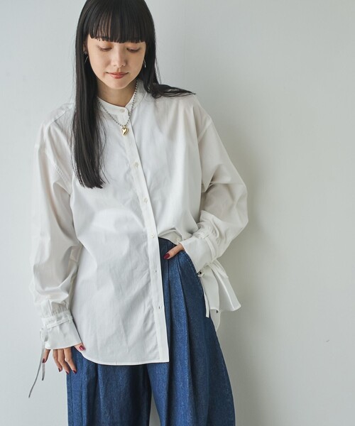 coen（コーエン）の「ELSコットン袖リボンバンドカラーシャツ（シャツ/ブラウス・レディース・ライトブルー/ライトピンク/オフホワイト/ネイビー・M/L）」の17枚目の写真