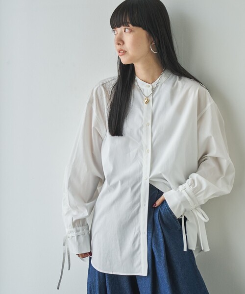 coen（コーエン）の「ELSコットン袖リボンバンドカラーシャツ（シャツ/ブラウス・レディース・ライトブルー/ライトピンク/オフホワイト/ネイビー・M/L）」の18枚目の写真