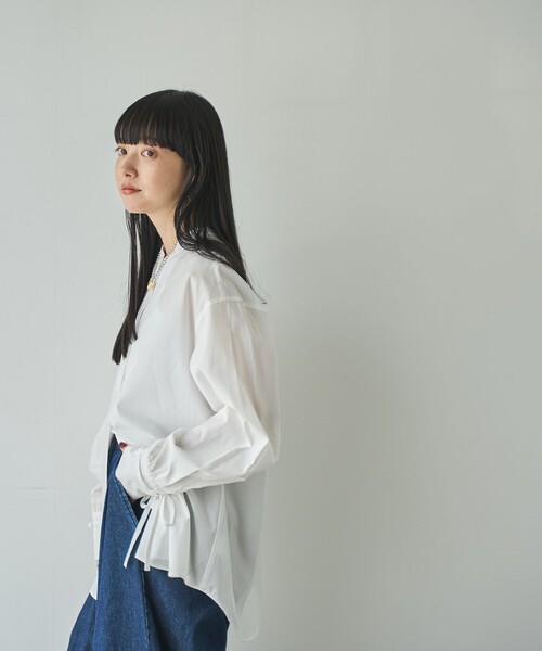 coen（コーエン）の「ELSコットン袖リボンバンドカラーシャツ（シャツ/ブラウス・レディース・ライトブルー/ライトピンク/オフホワイト/ネイビー・M/L）」の19枚目の写真