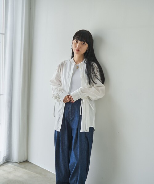 coen（コーエン）の「ELSコットン袖リボンバンドカラーシャツ（シャツ/ブラウス・レディース・ライトブルー/ライトピンク/オフホワイト/ネイビー・M/L）」の20枚目の写真