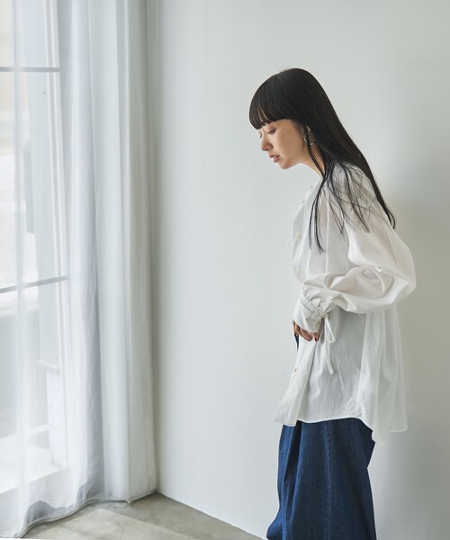 coen（コーエン）の「ELSコットン袖リボンバンドカラーシャツ（シャツ/ブラウス・レディース・ライトブルー/ライトピンク/オフホワイト/ネイビー・M/L）」の22枚目の写真