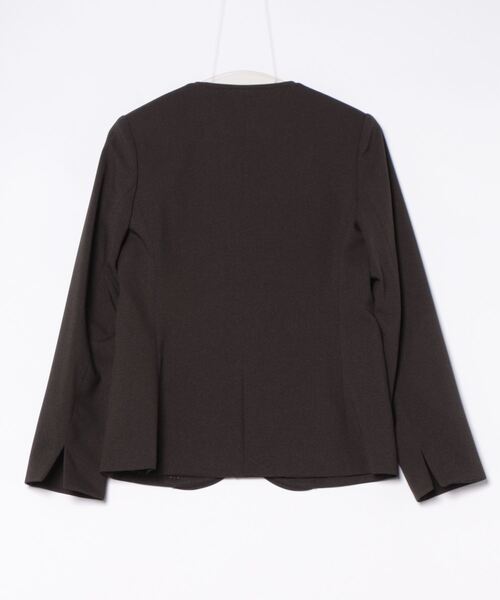 m.f.エディトリアル レディース ストレッチ ウオッシャブル カラーレスジャケット ピンドットこげ茶(セットアップ可能)（スーツジャケット）｜m.f.editorial（エムエフエディトリアル）