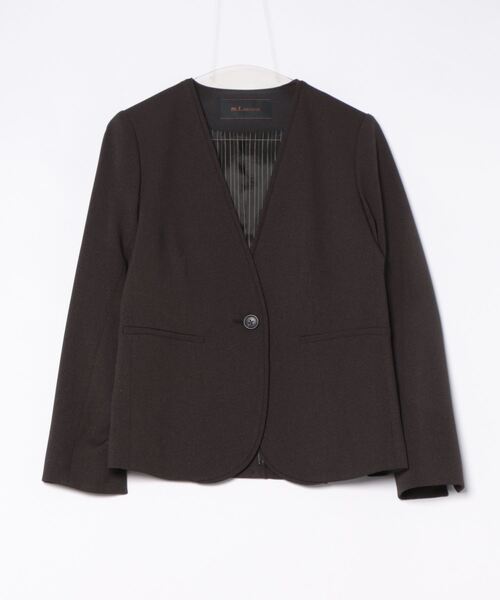 m.f.エディトリアル レディース ストレッチ ウオッシャブル カラーレスジャケット ピンドットこげ茶(セットアップ可能)（スーツジャケット）｜m.f.editorial（エムエフエディトリアル）