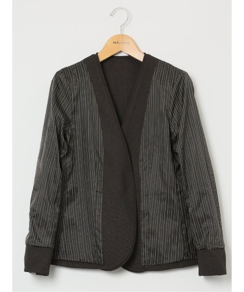 m.f.エディトリアル レディース ストレッチ ウオッシャブル カラーレスジャケット ピンドットこげ茶(セットアップ可能)（スーツジャケット）｜m.f.editorial（エムエフエディトリアル）