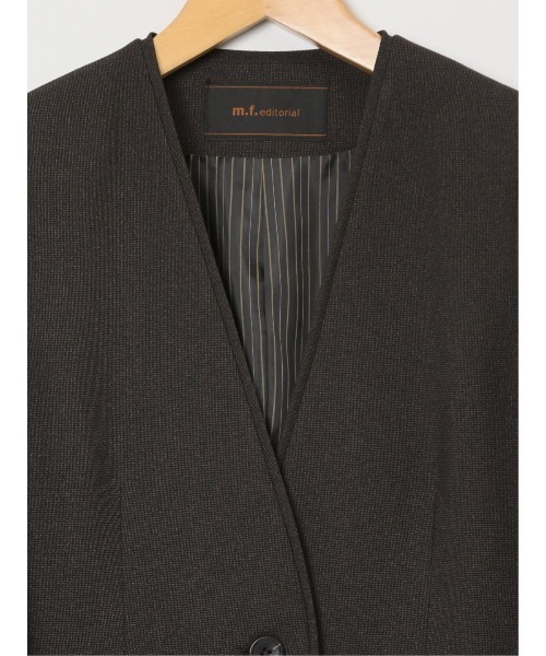 m.f.エディトリアル レディース ストレッチ ウオッシャブル カラーレスジャケット ピンドットこげ茶(セットアップ可能)（スーツジャケット）｜m.f.editorial（エムエフエディトリアル）