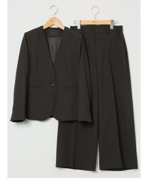 m.f.エディトリアル レディース ストレッチ ウオッシャブル カラーレスジャケット ピンドットこげ茶(セットアップ可能)（スーツジャケット）｜m.f.editorial（エムエフエディトリアル）