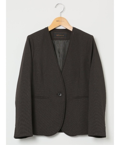 m.f.エディトリアル レディース ストレッチ ウオッシャブル カラーレスジャケット ピンドットこげ茶(セットアップ可能)（スーツジャケット）｜m.f.editorial（エムエフエディトリアル）