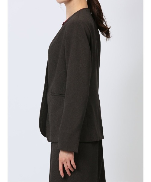 m.f.エディトリアル レディース ストレッチ ウオッシャブル カラーレスジャケット ピンドットこげ茶(セットアップ可能)（スーツジャケット）｜m.f.editorial（エムエフエディトリアル）