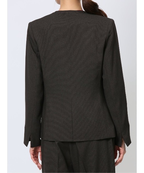 m.f.エディトリアル レディース ストレッチ ウオッシャブル カラーレスジャケット ピンドットこげ茶(セットアップ可能)（スーツジャケット）｜m.f.editorial（エムエフエディトリアル）