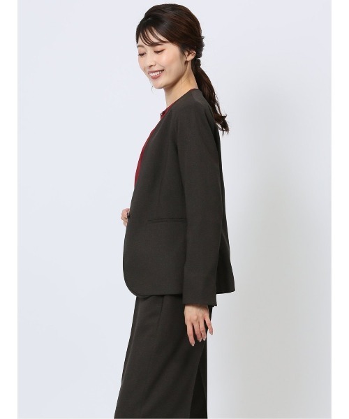 m.f.エディトリアル レディース ストレッチ ウオッシャブル カラーレスジャケット ピンドットこげ茶(セットアップ可能)（スーツジャケット）｜m.f.editorial（エムエフエディトリアル）