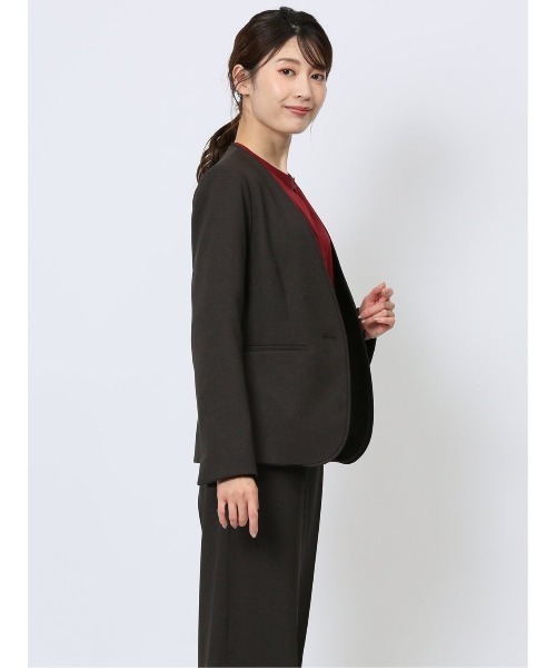 m.f.エディトリアル レディース ストレッチ ウオッシャブル カラーレスジャケット ピンドットこげ茶(セットアップ可能)（スーツジャケット）｜m.f.editorial（エムエフエディトリアル）