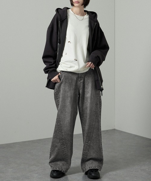 Alfred Alex（アルフレッドアレックス）の「【Alfred Alex】ツイスト ヴィンテージメイク セミフレアデニムパンツ（デニムパンツ・メンズ・インディゴブルー/グレー/ブラック・S/M/L）」の4枚目の写真